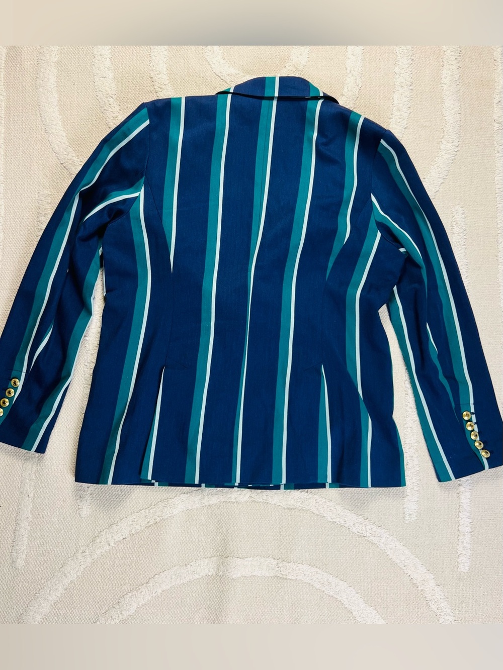 Rowing Blazers x Target Striped Double-Breasted Blazer – Navy, Teal & White – L - Picture 4 of 15